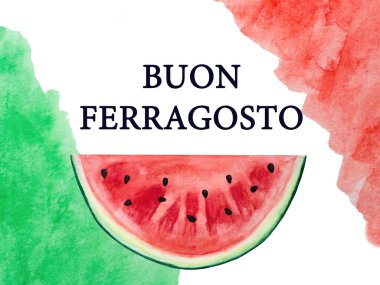 Mutlu ağustos. İyi günler Ferragosto. İtalyan bayramı için güzel bir kart. Yakın çekim, yukarıdan görüş. Ulusal tatil konsepti. Ailen, akrabaların, arkadaşların ve meslektaşların için tebrikler.