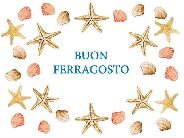 Szczęśliwego Sierpnia Buon Ferragosto Piękna Karta Włoskie Wakacje Zbliżenie Widok — Zdjęcie stockowe