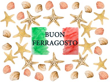Mutlu ağustos. İyi günler Ferragosto. İtalyan bayramı için güzel bir kart. Yakın çekim, yukarıdan görüş. Ulusal tatil konsepti. Ailen, akrabaların, arkadaşların ve meslektaşların için tebrikler.