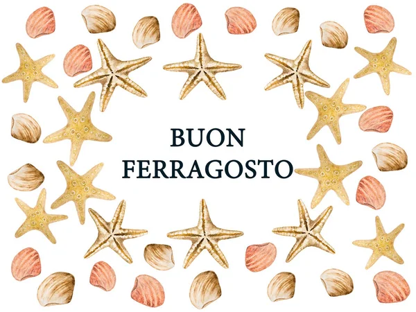 Feliz August Buon Ferragosto Belo Cartão Para Férias Italianas Close — Fotografia de Stock