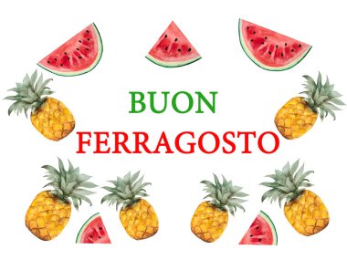 Mutlu ağustos. İyi günler Ferragosto. İtalyan bayramı için güzel bir kart. Yakın çekim, yukarıdan görüş. Ulusal tatil konsepti. Ailen, akrabaların, arkadaşların ve meslektaşların için tebrikler.