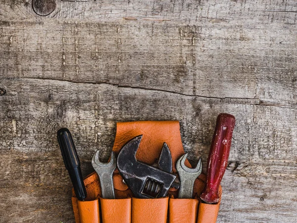 Labor Day Hand Tools Lying Table Top View Close Preparing — Stock Photo, Image