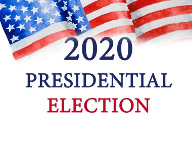 Üzerinde Amerikan Bayrağı resmi olan güzel bir kart. Başkanlık seçimleri için hazırlık. Yakın çekim, yukarıdan görüş. Ulusal tatil konsepti