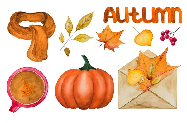 Beautiful Card Various Drawings Autumn Theme Painted Watercolors Close View — Stock Photo, Image