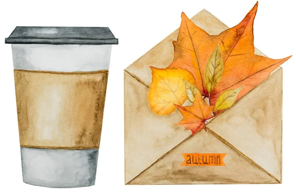 Beautiful Card Various Drawings Autumn Theme Painted Watercolors Close View — Stock Photo, Image