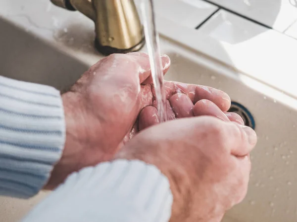 Men Hands Bar Soap Background Vintage Tap Top View Closeup — Stock Photo, Image