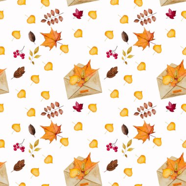 Sonbahar temalı, suluboya resimli çeşitli çizimlerin olduğu güzel bir kart. Yakın çekim, yukarıdan görünüm