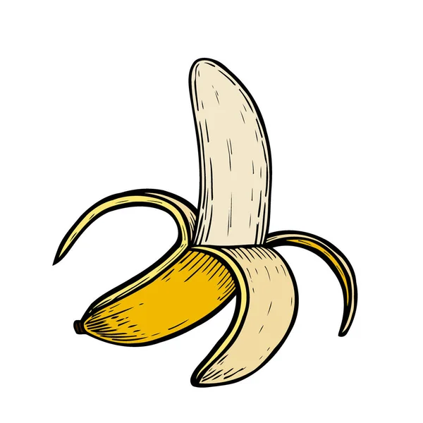 Μισό Ξεφλουδισμένη Μπανάνα Χέρι Εικονογράφηση Διάνυσμα — Διανυσματικό Αρχείο