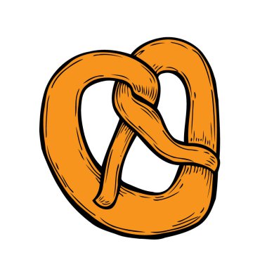 Renkli elle çizilmiş hamur işleri, simit. İnce kalem sanatsal anahat. Vintage mürekkep düz, değirmen doodle skeçler kazınmış. İzole