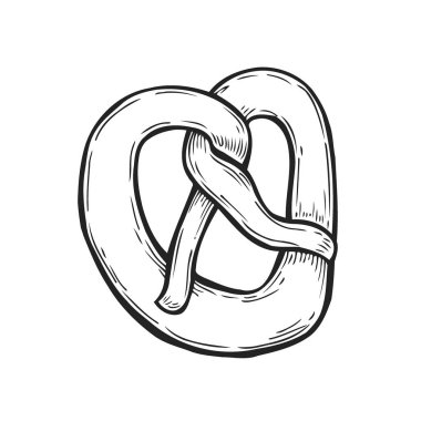 Elle çizilmiş hamur işleri, simit. İnce kalem sanatsal anahat. Vintage mürekkep düz, değirmen doodle skeçler kazınmış. İzole