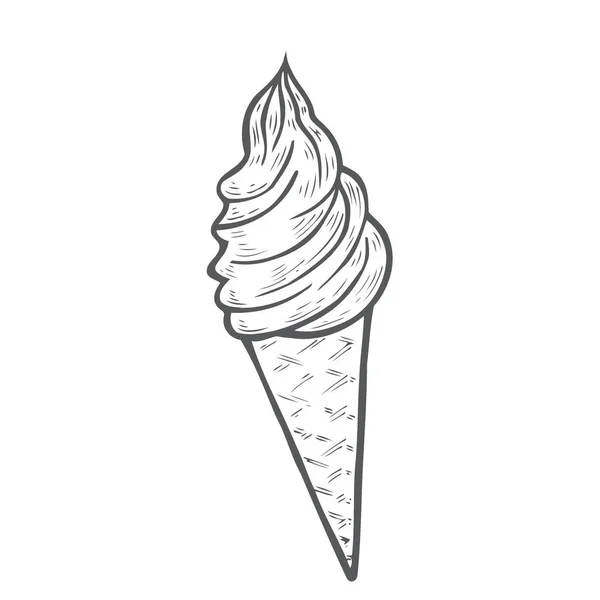 Sorvete Cone Waffle Mão Desenhada Vetor Vintage Ilustração Estilo Esboço —  Vetores de Stock