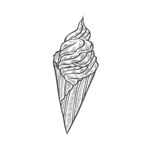 Мороженое Вафельном Конусе Векторная Иллюстрация Ручной Работы Стиль Эскиза — стоковый вектор
