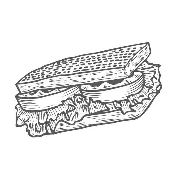 Sandwich Cuadrado Con Lechuga Jamón Queso Rodajas Tomate Dibujo Dibujado — Archivo Imágenes Vectoriales