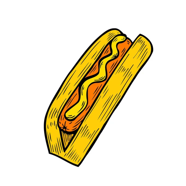 Dessin Vectoriel Vintage Hot Dog Illustration Restauration Rapide Dessinée Main — Image vectorielle