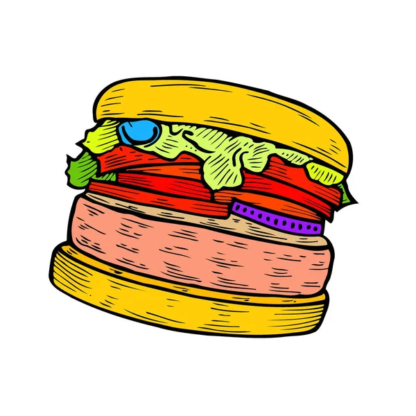 Malowane Burger Świetne Pyszne Kanapki Ilustracji Wektorowych Styl Vintage — Wektor stockowy