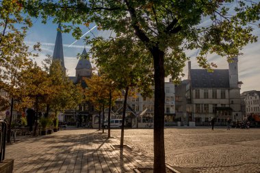 Cityscape. Eski Gent sokaklarında, Bisiklet kanalları ve güzel evler. Belçika Ekim 15, 2018.