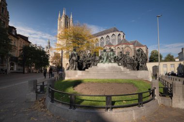 Cityscape. Sokaklarda eski evler Ghent, Bisiklet kanalları ve güzel. Belçika 15 Ekim 2018.