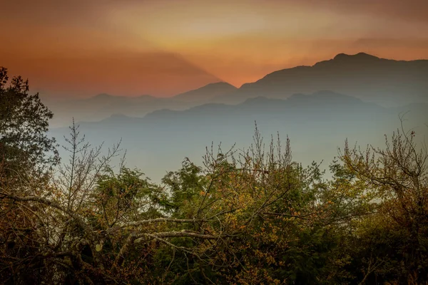 Sunrise in the mountains Alishan. Taiwan March 20, 2019