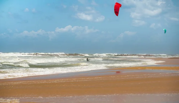 Kitesurfing Man Goes Sports Kite Israel Ashkelon May 2020 — Stock Photo, Image