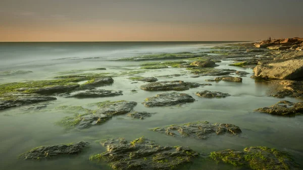 Mar Mediterráneo Puesta Sol Israel Oriente Medio Paisaje Larga Exposición —  Fotos de Stock