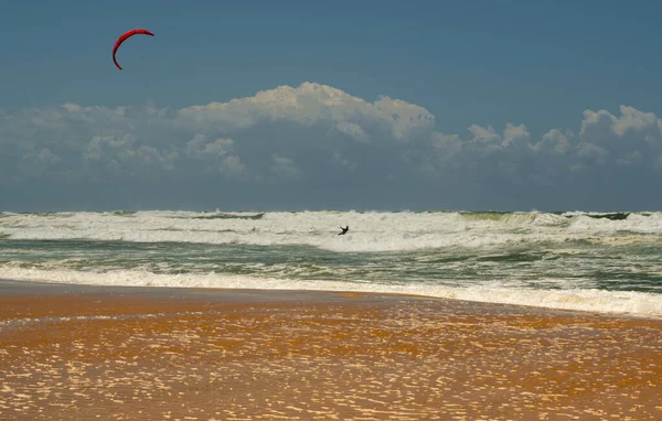 Kitesurfing Man Goes Sports Kite Israel Ashkelon May 2020 — Stock Photo, Image