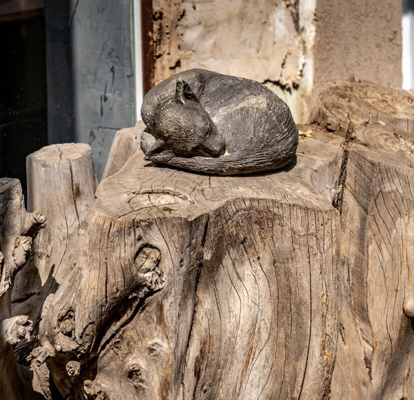 Original figure of a cat carved from wood. Israel Tel Aviv October 14, 2019