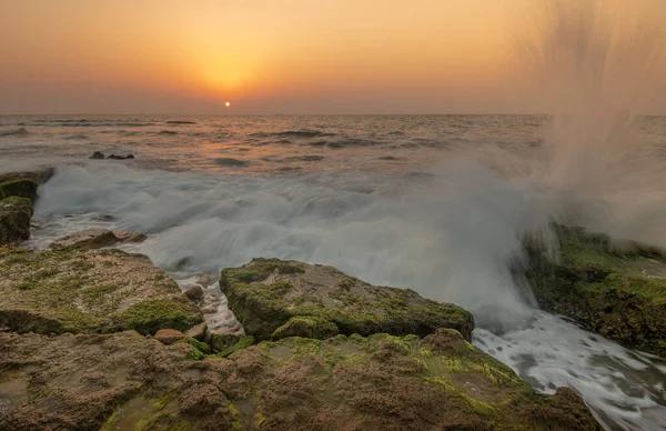 Ακτή Μεσογειακή Θάλασσα Sunset Day Ασκέλον Ισραήλ Μέση Ανατολή Έννοια — Φωτογραφία Αρχείου
