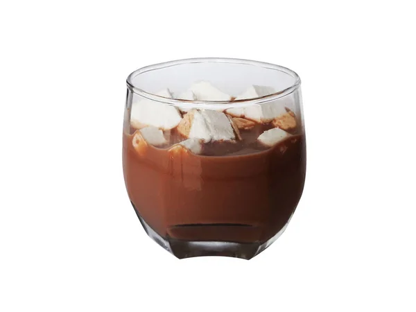 Mettre Les Guimauves Dans Cacao Chaud Dans Verre Verre Transparent — Photo