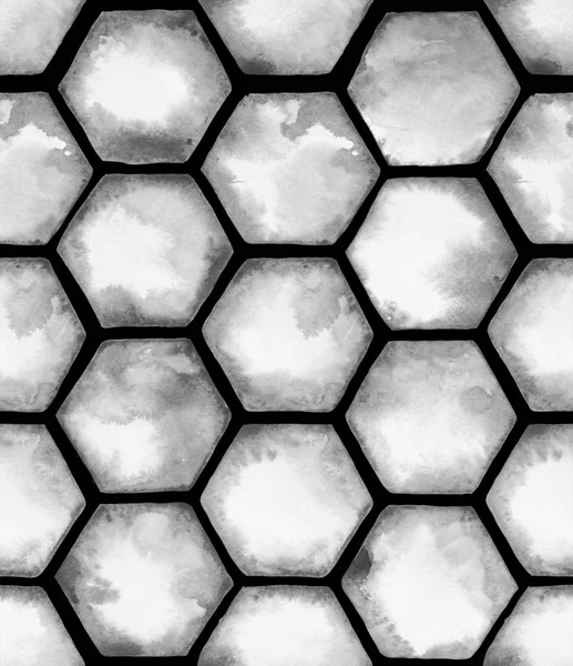 Watercolor similar pattern with grey hexahedron honeycombs — Stock Photo, Image