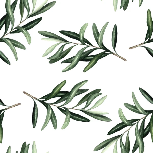 Watercolor seamless pattern with olives leaves braunches — Stock Photo, Image