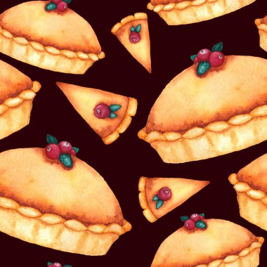 Hassas suluboya Kabak börek ve farklı boyutlarda, kırmızı cranberries ile dekore edilmiş kesilmiş parçalar eşit adeep kırmızı zemin üzerine yerleştirilen şenlikli Şükran günü tasarımları için mükemmel