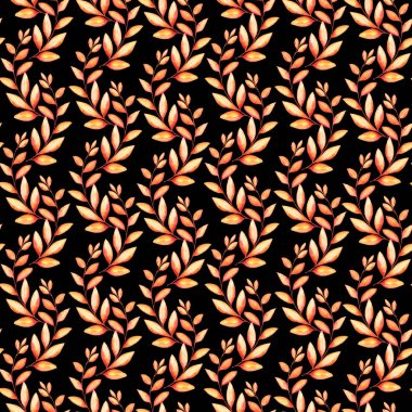 Siyah arka planda mükemmel tekstil veya ambalaj çiçek veya Thankgiving tasarım sonbahar şube suluboya resimler seamless modeli