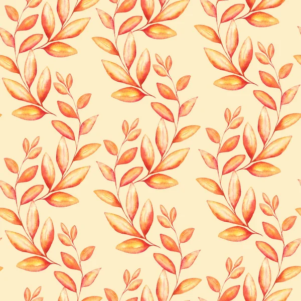 无缝的模式与水彩插图秋季分行在桑迪背景完美的纺织或包装花卉或感恩节设计 — 图库照片