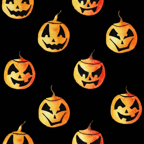 Vzor bezešvé s čtyři různé roztomilé akvarel Lampiony dýně Halloween design — Stock fotografie