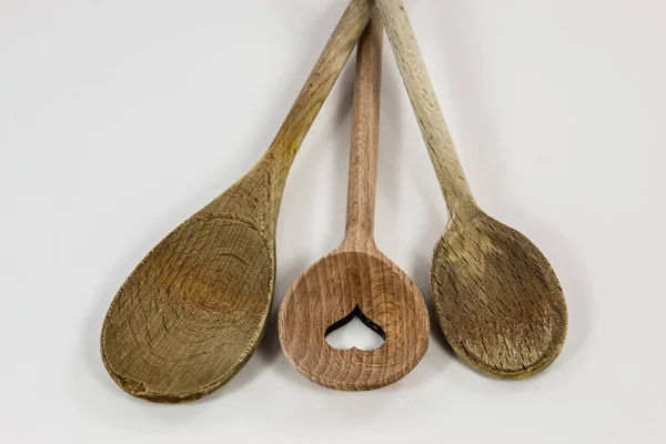 Wooden Spoons Kitchen White Background — Stock Photo, Image