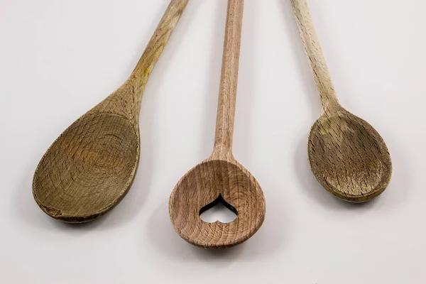 Cucharas Madera Cocina Sobre Fondo Blanco — Foto de Stock