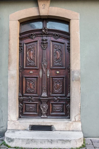 Puerta Antigua Edificio Histórico Con Escalera Número Casa — Foto de Stock