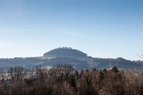 Pequeña colina con bosque y cielo azul —  Fotos de Stock