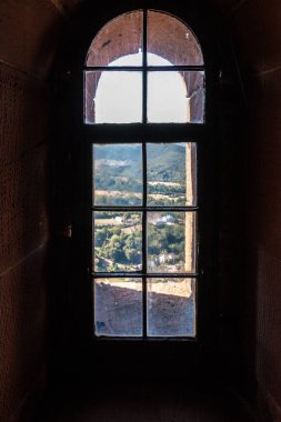 Windows of an old castle made of sandstone
