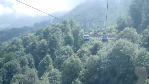 Sochi, Roza Khutor in summer time. funicular or cable-railway in mountains. Cabin view. — Stock Video