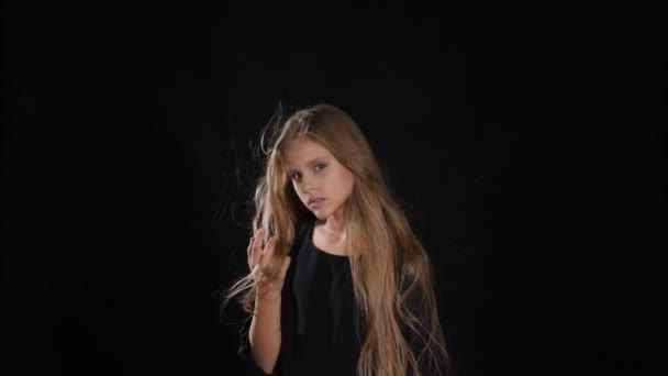 Pretty Little Model Posing In Studio Isolated On Black White