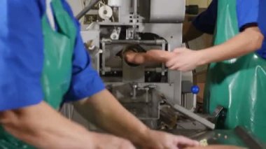 Et işleme tesisi. Sosis sanayi. Sosis üretiminde son proccess. Sosis modern et fabrika üretim hattında. Helal sertifika. Gıda Sanayi. 4k