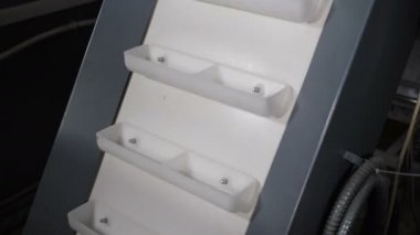 Et fabrikası. Et endüstrisi. Bir çeşit gıda işleme. Pelmeni ve ravioli üretim hattı. Otomatik konveyör. 4k