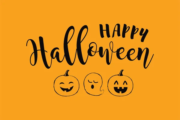 Happy Halloween Wektor Tekst Transparent Zabawny Pająk Dyni Duch — Wektor stockowy