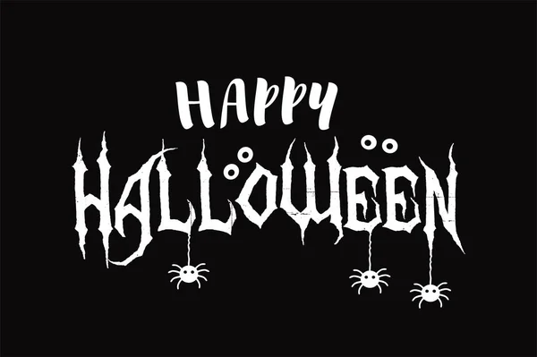 Feliz Banner Texto Vetor Halloween Com Aranha Olho Assustador — Vetor de Stock