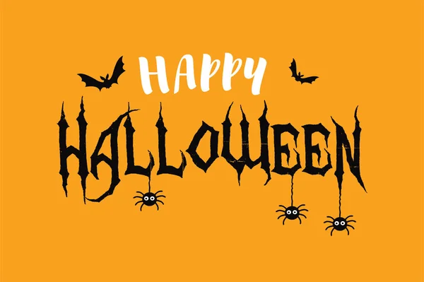 Bannière Texte Vectoriel Halloween Heureuse Avec Araignée Chauve Souris — Image vectorielle