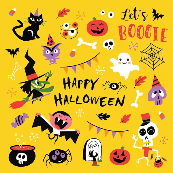 Šťastný Halloween Designové Prvky Prvky Návrhu Halloween Loga Odznaky Štítky — Stockový vektor