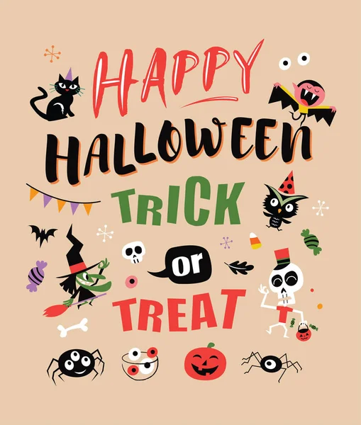 Feliz Halloween Ilustración Vectorial Con Elementos Diseño Halloween Truco Trato — Vector de stock