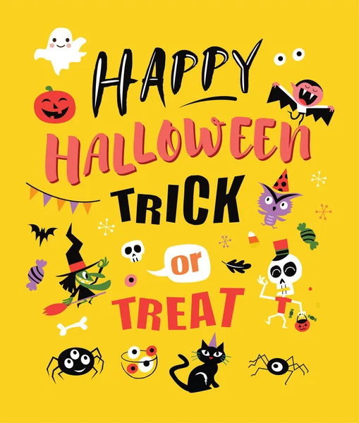 Feliz Halloween Ilustración Vectorial Con Elementos Diseño Halloween Truco Trato — Archivo Imágenes Vectoriales