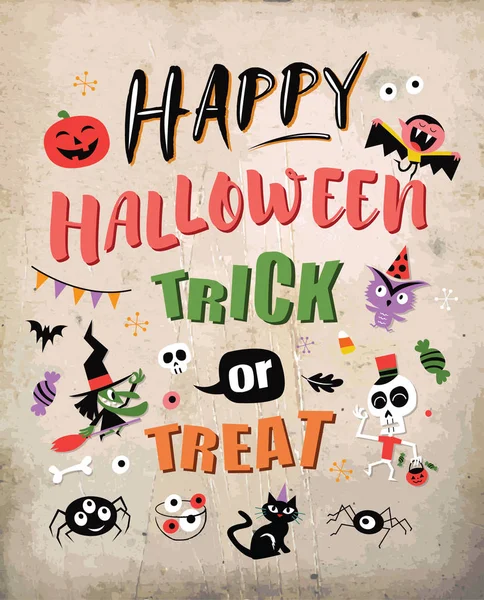 Fröhliches Halloween Vektorillustration Mit Halloween Designelementen Trick Oder Treatment — Stockvektor